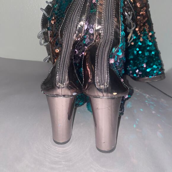 Chase + Chloe purple teal bronze Sequin Thigh High Lace Up Boots 9 Back Zip rave - Picture 13 of 14